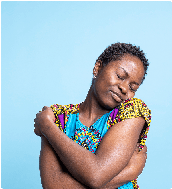 Smiling woman in colorful attire