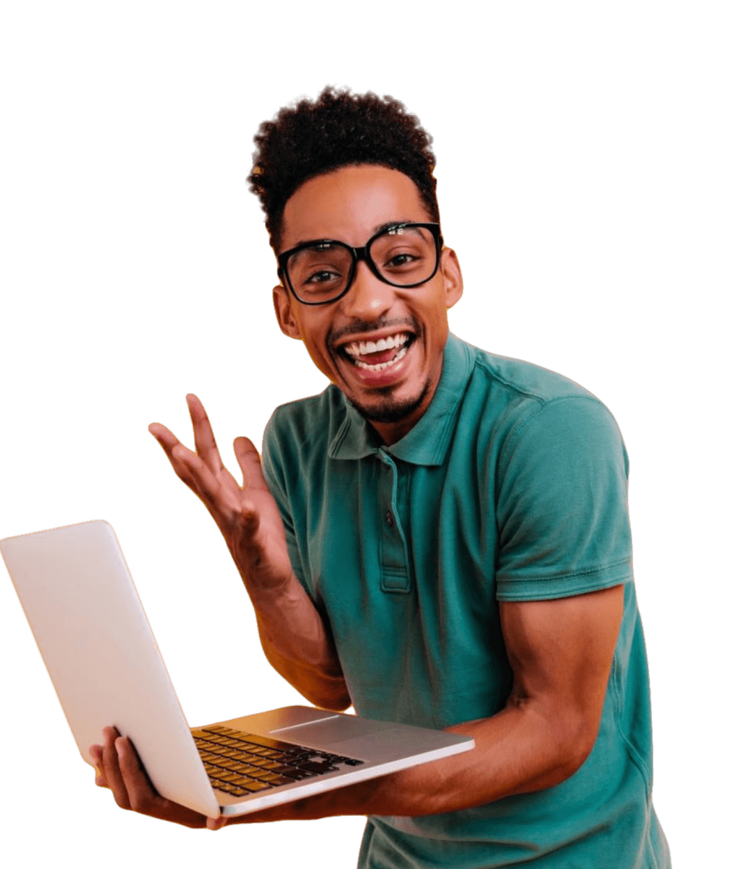 Man holding a laptop smiling